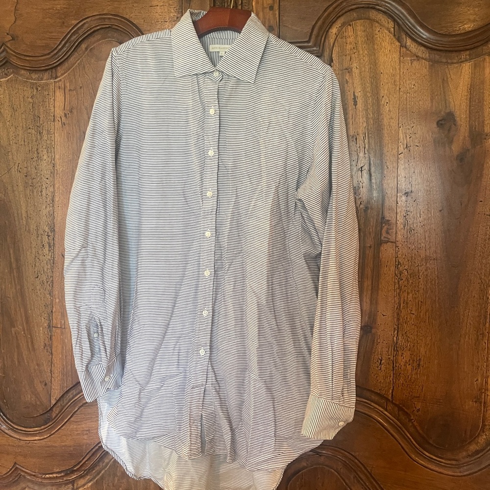 Ann Mashburn Classic Brown Cotton Flannel Striped Women’s Button Down Shirt